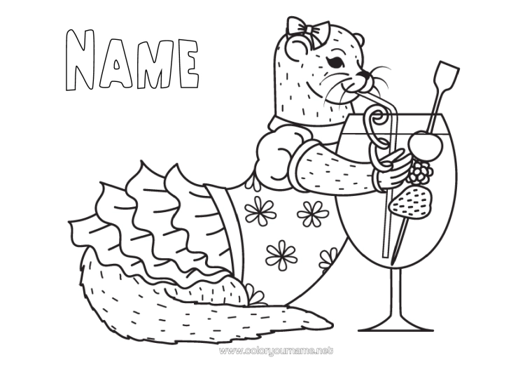 Colouring page to print Drink Marine Or Aquatic Animals Cocktail Otter
