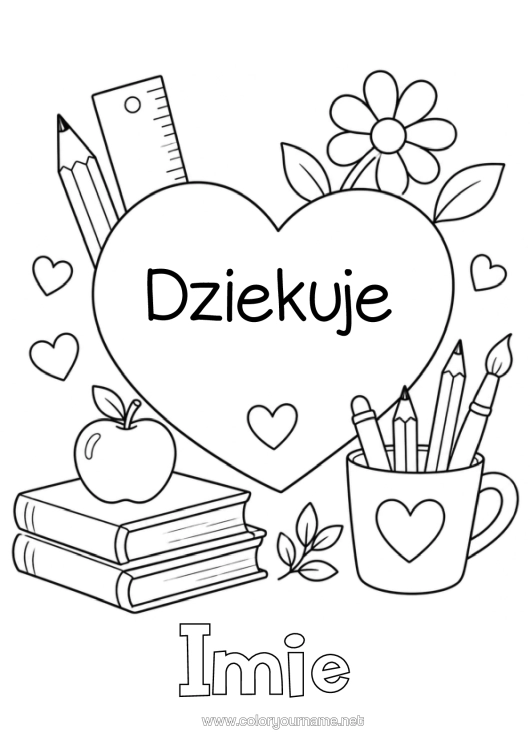 Kolorowanka do wydruku Serce Wielkie Serce Książka Czytanie Kredka Powrót Do Szkoły Artykuły Szkolne Słoik Z Kredkami