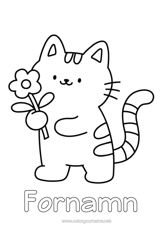 Färgläggningssida att skriva ut Blommor Katt Söt Djur Lätta Målarbilder Hundar Och Katter