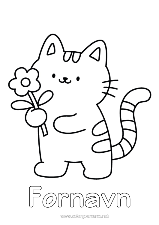 Farvelægningssiden til udskrivning Blomster Kat Kawaii Dyr Nem Farvelægning Hunde Og Katte