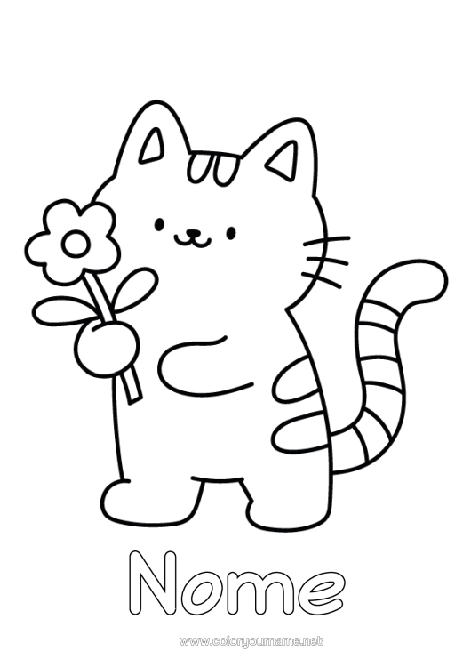 Pagina da colorare da stampare Fiori Gatto Kawaii Animale Disegni Da Colorare Facili Cani E Gatti