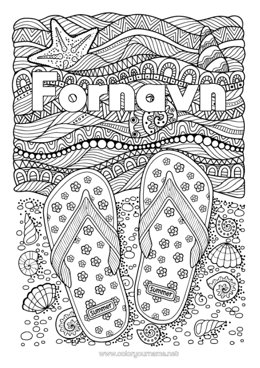 Farvelægningssiden til udskrivning Muslinger Tunge Komplekse Farvelægninger Zentangle Søstjerne Havdyr Eller Vandlevende Dyr Bølger