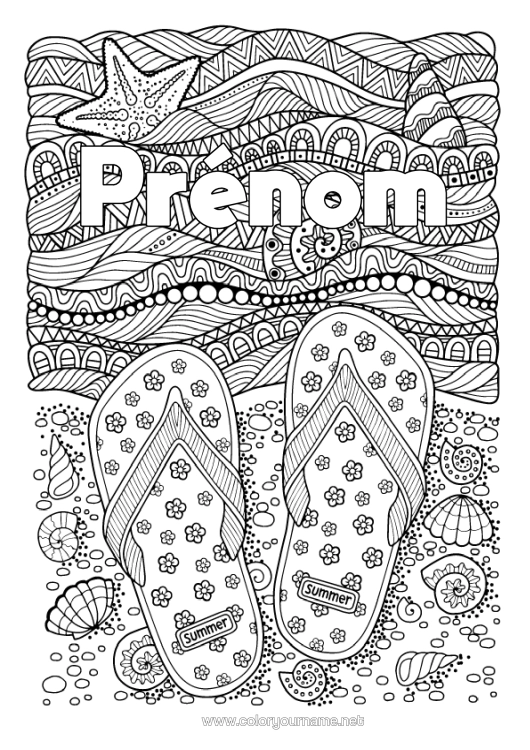 Coloriage à imprimer Coquillages Tong Coloriages Complexes Zentangle Étoile De Mer Animaux Marins Ou Aquatique Vagues