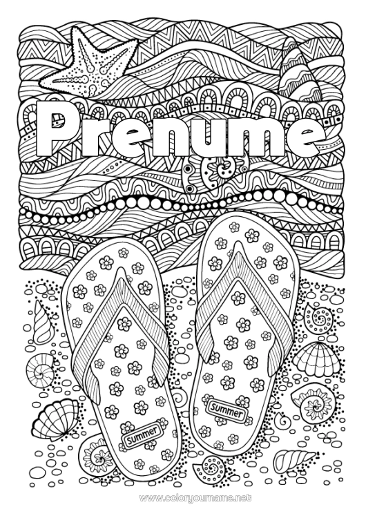 Pagină de colorat de imprimat Scoici Papuci Desene De Colorat Complexe Zentangle Stea De Mare Animale Marine Sau Acvatice Valuri