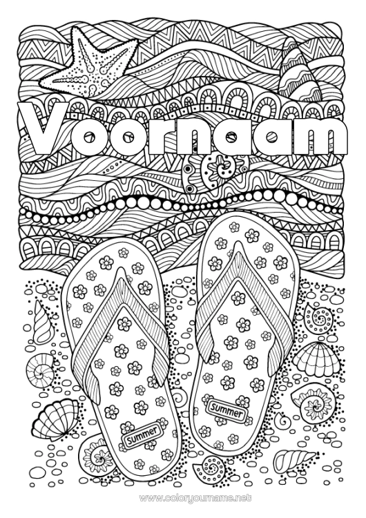 Kleurplaat om af te drukken Schelpen Slippers Complex Kleurplaten Zentangle Zeester Zeedieren Golven