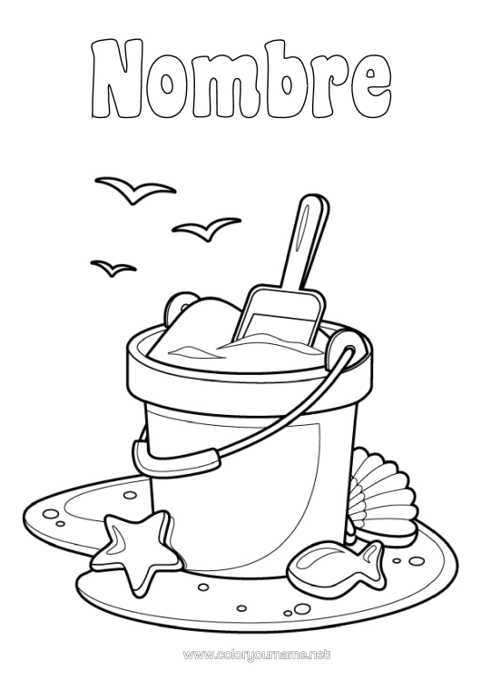 Dibujo para colorear para imprimir Conchas Marinas Animales Marinos O Acuáticos Cubo De Playa Juegos Y Juguetes