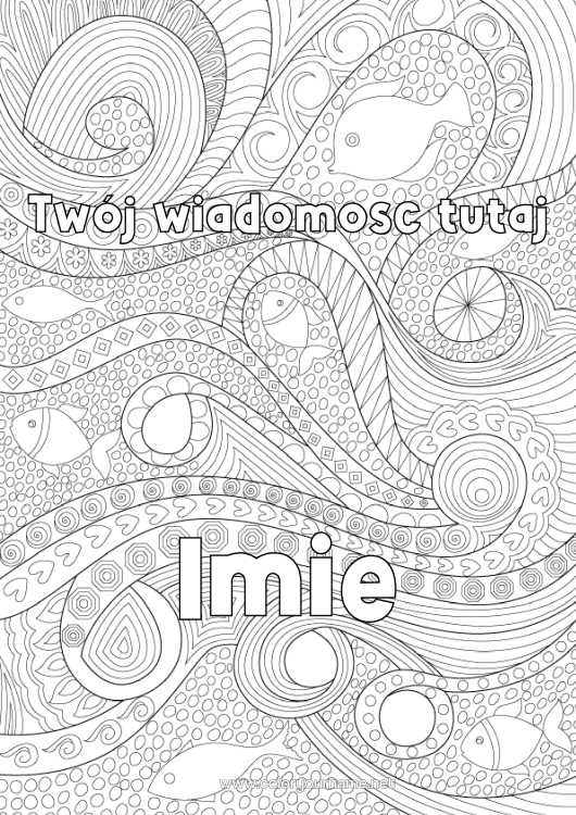 Kolorowanka do wydruku Ryba Złożone Kolorowanki Zentangle Zwierzęta Morskie Lub Wodne Fale