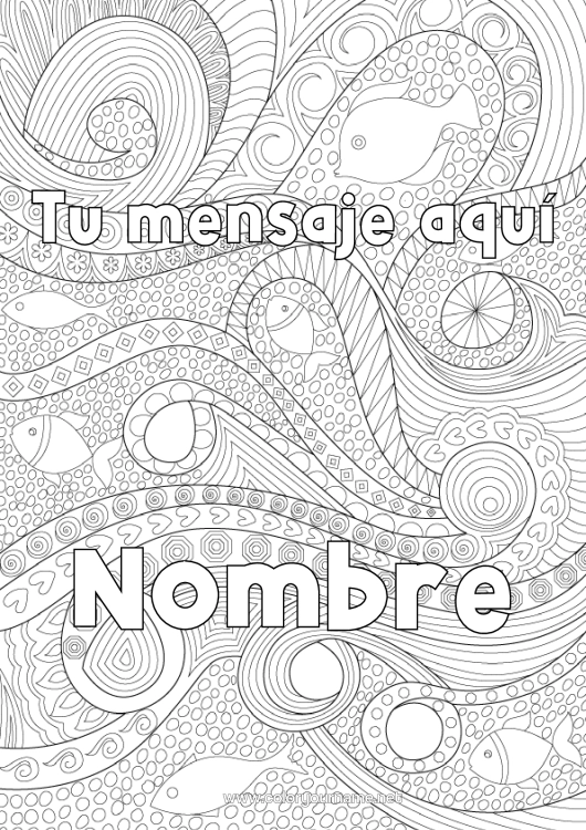Dibujo para colorear para imprimir Pescado Dibujos Complejos Para Colorear Zentangle Animales Marinos O Acuáticos Olas