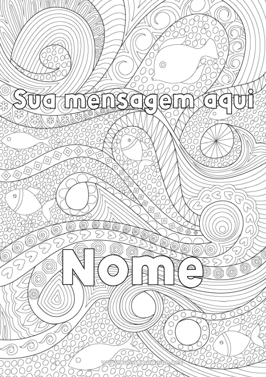 Página de desenho para imprimir Peixe Colorações Complexas Zentangle Animais Marinhos Ou Aquáticos Ondas