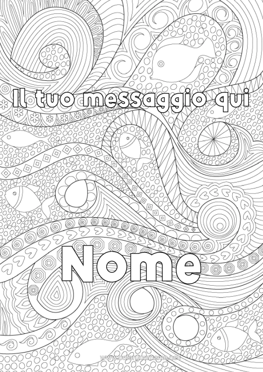 Pagina da colorare da stampare Pesce Colorazioni Complesse Zentangle Animali Marini O Acquatici Onde