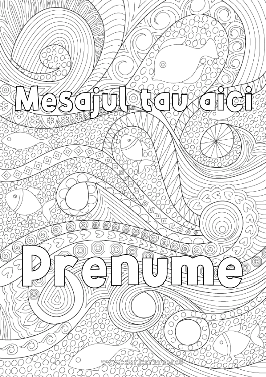Pagină de colorat de imprimat Pește Desene De Colorat Complexe Zentangle Animale Marine Sau Acvatice Valuri