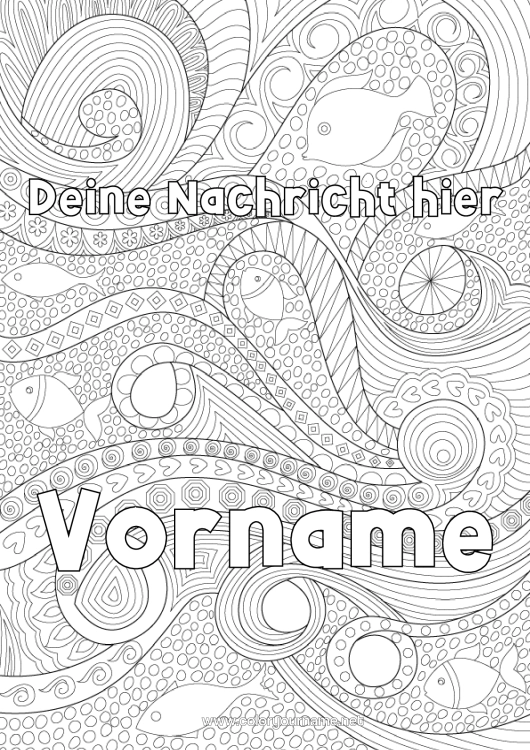 Malvorlage zum Ausdrucken Fisch Komplexe Ausmalbilder Zentangle Meeres- Oder Wasserlebewesen Wellen