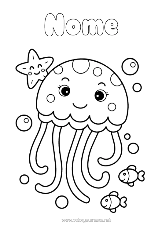 Página de desenho para imprimir Águas-Vivas Animal Peixe Desenhos Para Colorir Fáceis Estrela Do Mar Animais Marinhos Ou Aquáticos