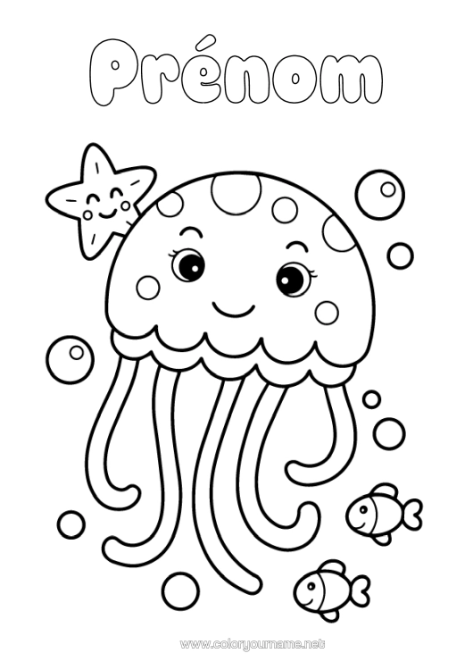 Coloriage à imprimer Méduse Animal Poisson Coloriages Faciles Étoile De Mer Animaux Marins Ou Aquatique