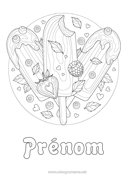 Coloriage à imprimer Fruits Gourmandises, Sucreries Glace Réaliste Framboise