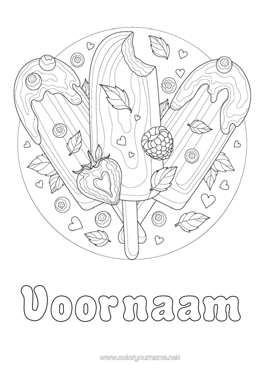 Kleurplaat om af te drukken Fruit Lekkernijen, Zoetigheden Ijs Realistisch Framboos
