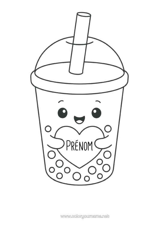 Coloriage à imprimer Coeur Kawaii Boisson Bubble Tea