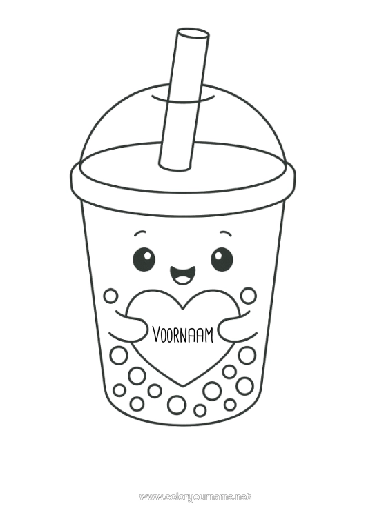Kleurplaat om af te drukken Hart Kawaii Drankje Bubble Tea