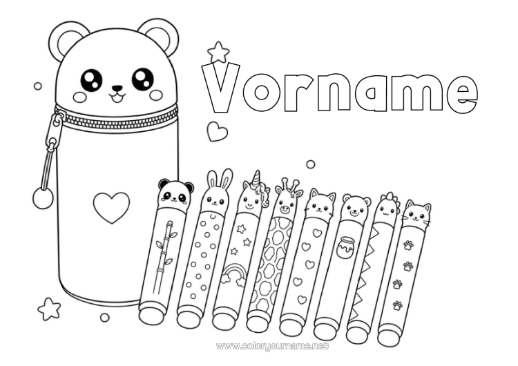 Malvorlage zum Ausdrucken Bär Kawaii Teddybär Panda Waldtiere Andere Tiere Der Welt Bleistift Schulbedarf Etui