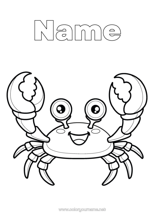 Colouring page to print Crab Marine Or Aquatic Animals