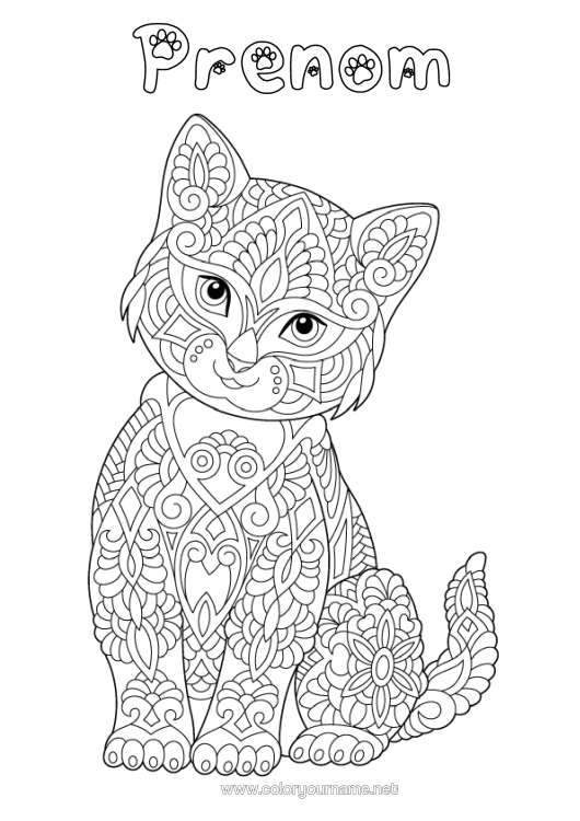 Coloriage à imprimer Chat Mandala Zentangle Chiens Et Chats