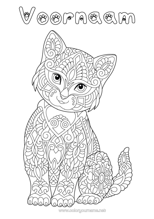 Kleurplaat om af te drukken Kat Mandala Zentangle Honden En Katten