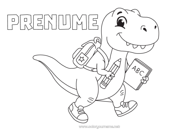 Pagină de colorat de imprimat Dinozauri Animal Creion Ghiozdan Întoarcerea La Școală Materiale Școlare