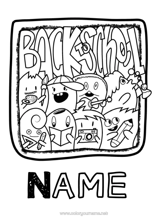 Colouring page to print Monster Framework Back To School