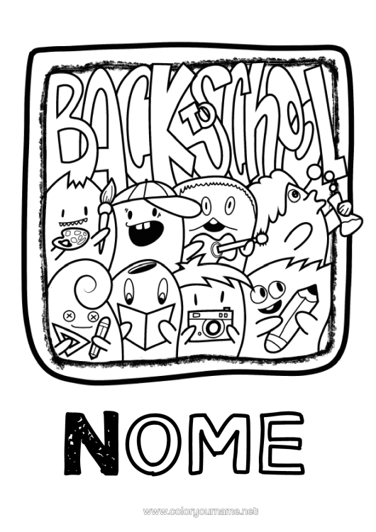 Pagina da colorare da stampare Mostro Cornice Back To School