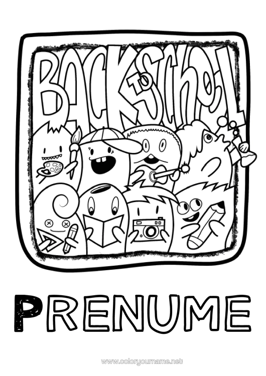 Pagină de colorat de imprimat Monstru Cadru Back To School