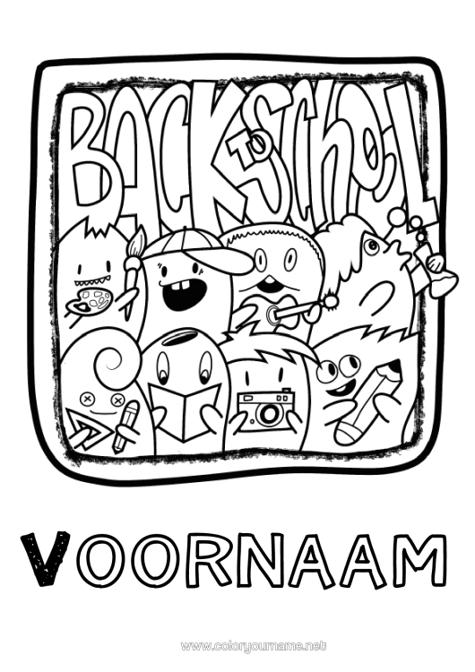Kleurplaat om af te drukken Monster Kader Back To School