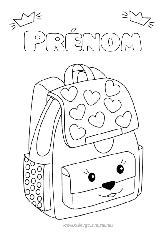 Coloriage à imprimer Coeur Kawaii Cartable
