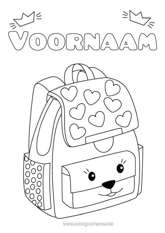 Kleurplaat om af te drukken Hart Kawaii Schooltas