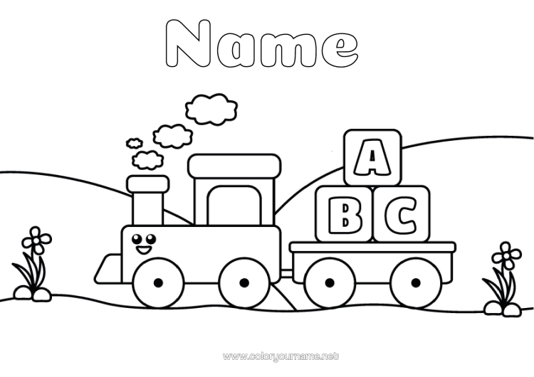 Coloring page to print Vehicles Train Alphabet Ground Public Transport Alphabet Letter