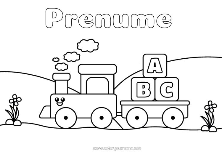 Pagină de colorat de imprimat Vehicule Tren Alfabet Transport Public Terestru Litera Alfabetului