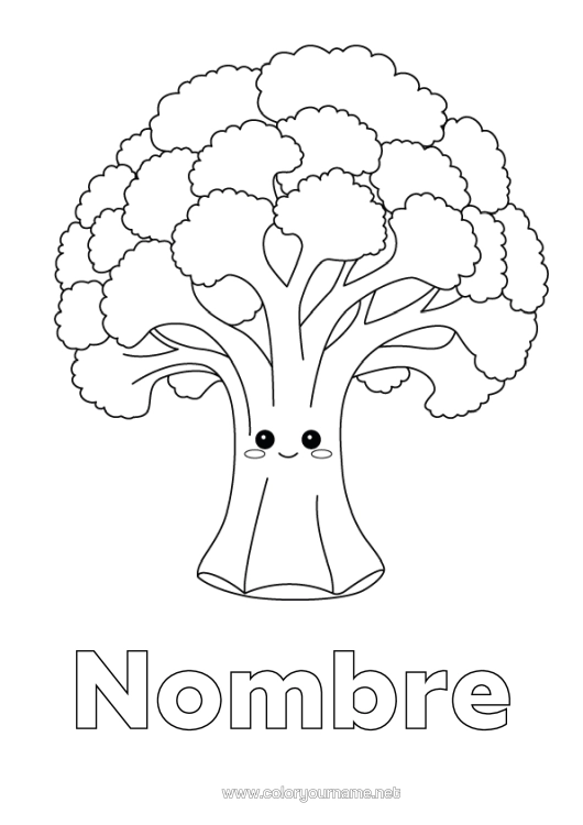 Dibujo para colorear para imprimir Kawaii Verduras Brócoli