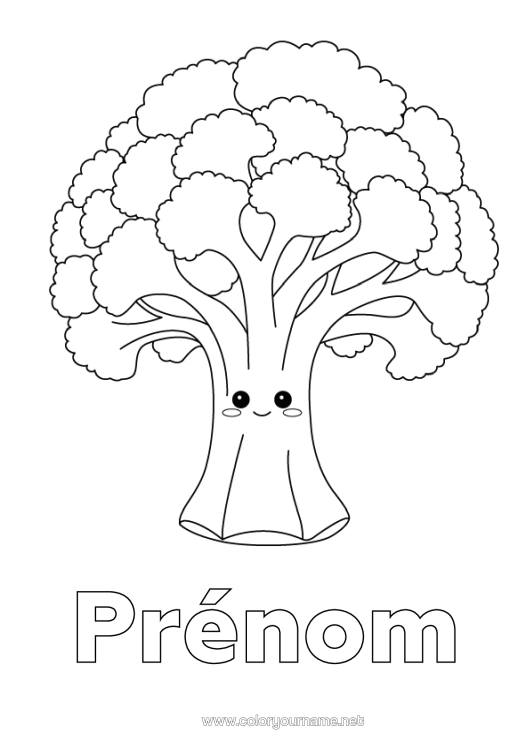 Coloriage à imprimer Kawaii Légumes Brocoli