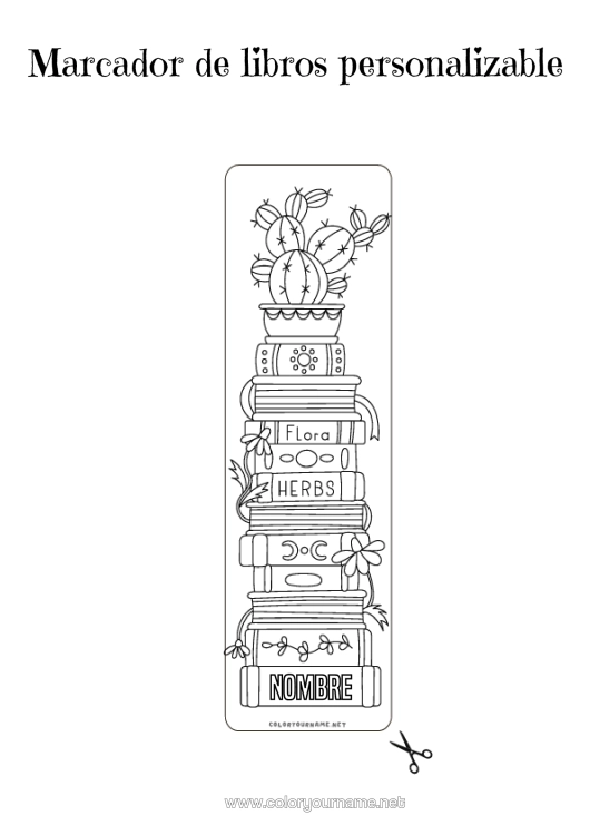 Dibujo para colorear para imprimir Flores Cactus Marcador Escuela Libro Lectura Planta Verde