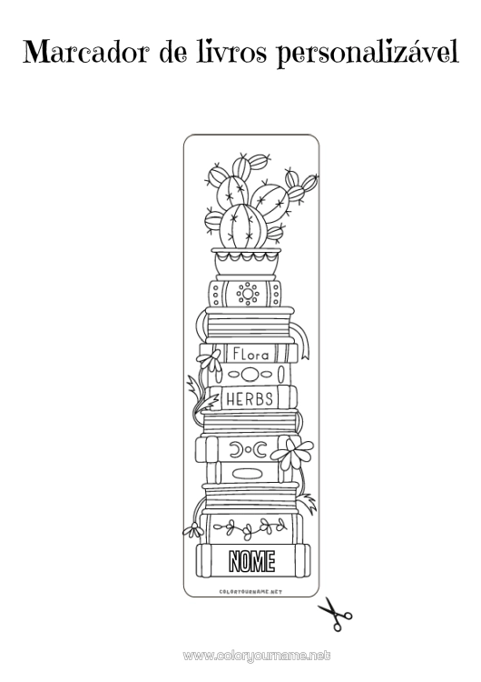 Página de desenho para imprimir Flores Cacto Marcador De Página Escola Livro Leitura Planta Verde