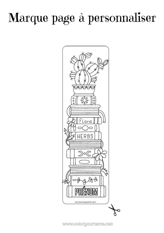 Coloriage à imprimer Fleurs Cactus Marque Page École Livre Lecture Plante Verte