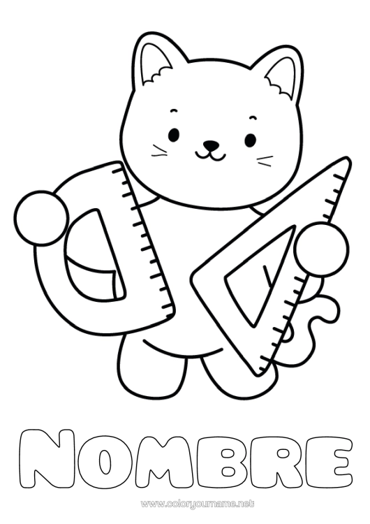 Dibujo para colorear para imprimir Cat Perros Y Gatos Útiles Escolares Escuadra Transportador Matemáticas