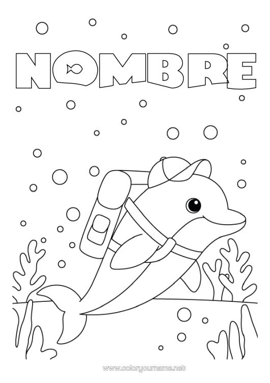 Dibujo para colorear para imprimir Delfín Animales Marinos O Acuáticos Mochila Escolar Regreso A Clases