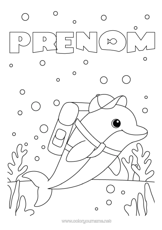 Coloriage à imprimer Dauphin Animaux Marins Ou Aquatique Cartable Rentrée Scolaire