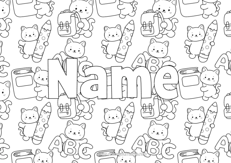 Colouring page to print Cat Cute Dogs And Cats Pencil School Bag Back To School Stationery Supplies Letter Of The Alphabet Decorative Background