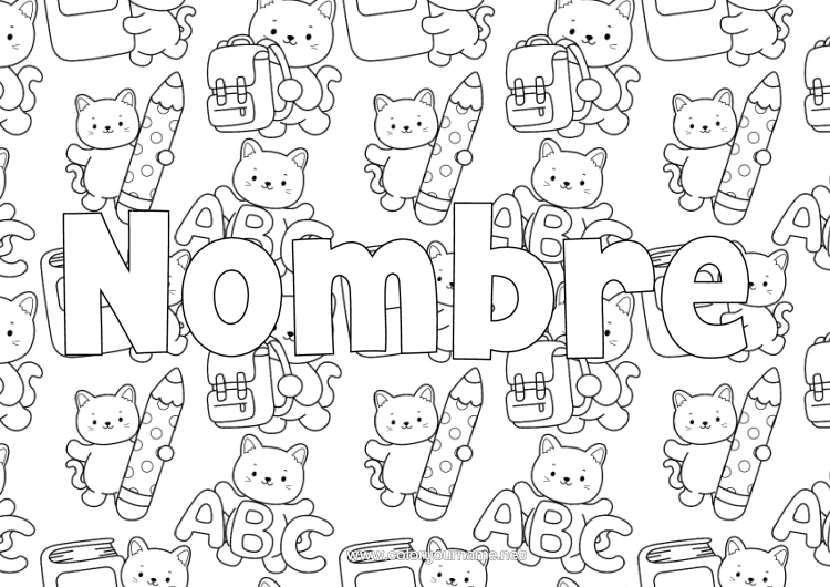 Dibujo para colorear para imprimir Cat Kawaii Perros Y Gatos Lápiz Mochila Escolar Regreso A Clases Útiles Escolares Letra Del Alfabeto Fondo Decorativo