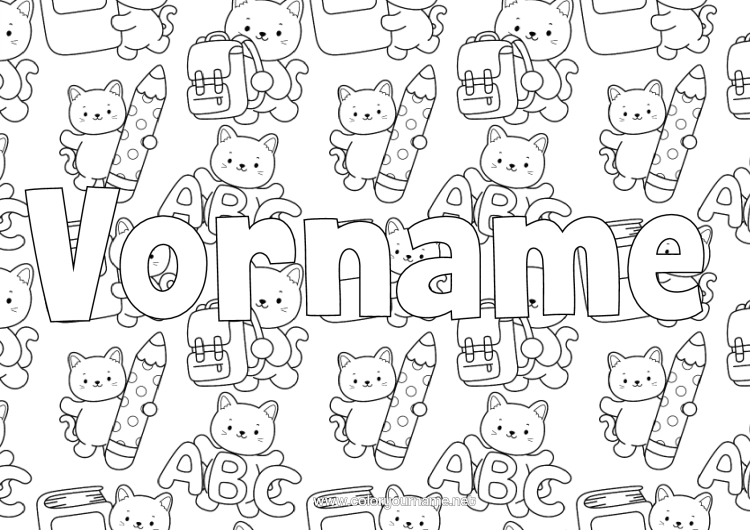 Malvorlage zum Ausdrucken Katze Kawaii Hunde Und Katzen Bleistift Schultasche Schulbeginn Schulbedarf Buchstaben Des Alphabets Dekorativer Hintergrund