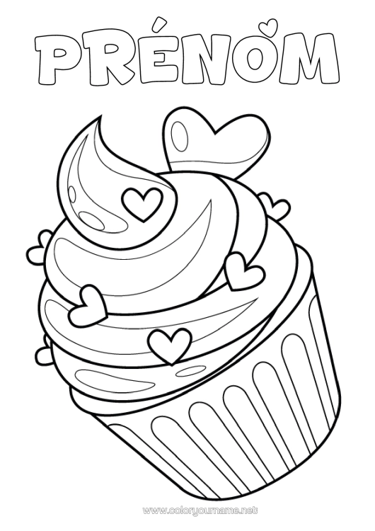 Coloriage à imprimer Gâteau Coeur Gourmandises, Sucreries Cupcake