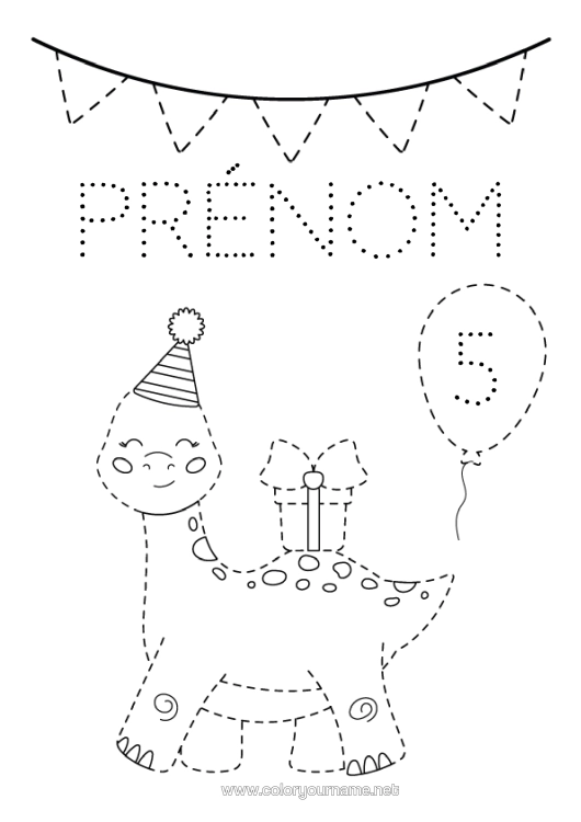 Coloriage à imprimer Cadeaux Anniversaire Dinosaures Activités Enfants Animal Coloriages Faciles Trace Et Colorie Age Fêté Personnalisable Chapeau De Fête