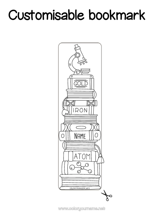 Colouring page to print Bookmark School Book Reading Science Microscope