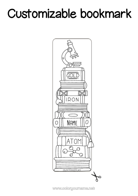 Coloring page to print Bookmark School Book Reading Science Microscope